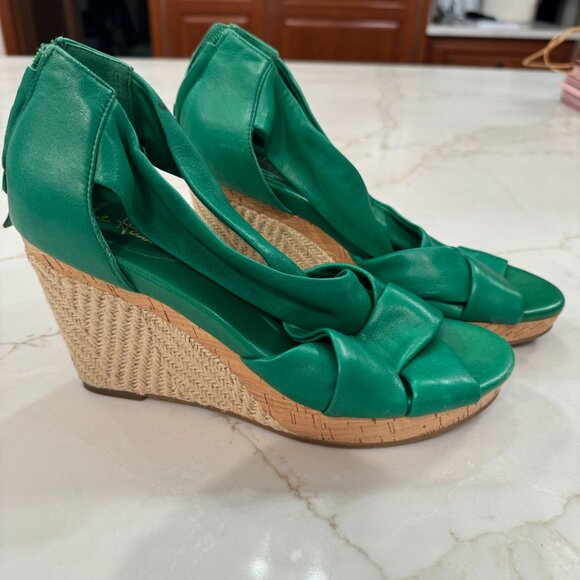 Cole Haan Nike Air Green Leather Espadrille Wedges SZ 8 - Picture 4 of 12